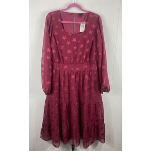 Torrid Chiffon Star Long Sleeve Dress Plus Size 1X Beaujolais Burgundy